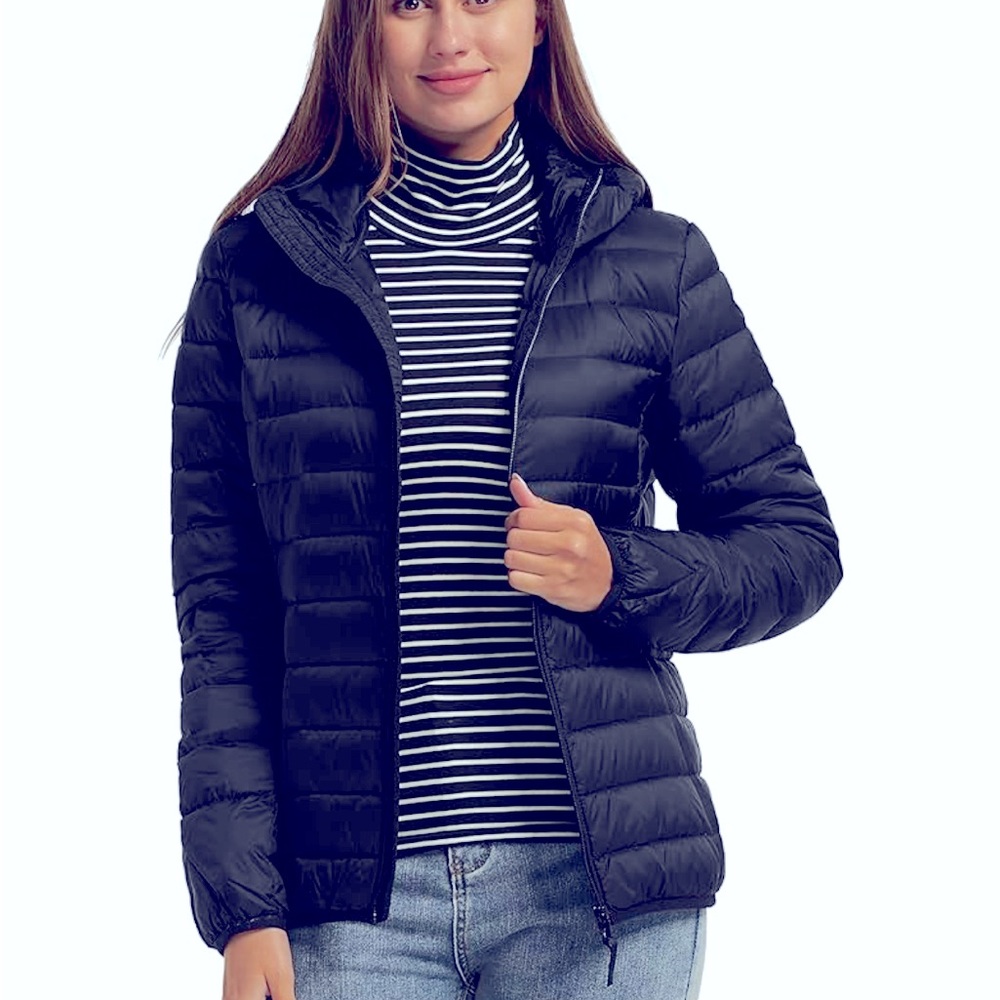 GHBass&Co Women Navy Puffer Jacket w/hood size Small